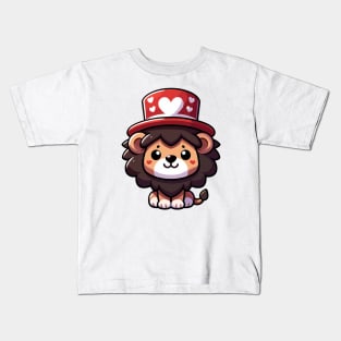 Cute Kawaii Valentine's Lion with Heart Top Hat Kids T-Shirt